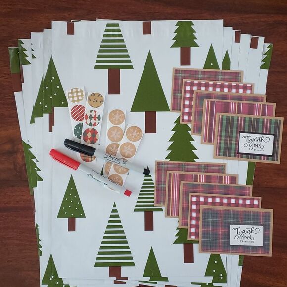 40 PIECE CUSTOM SHIPPING BUNDLE THANK YOU CARDS STICKERS POLYMAILERS - Picture 3 of 15